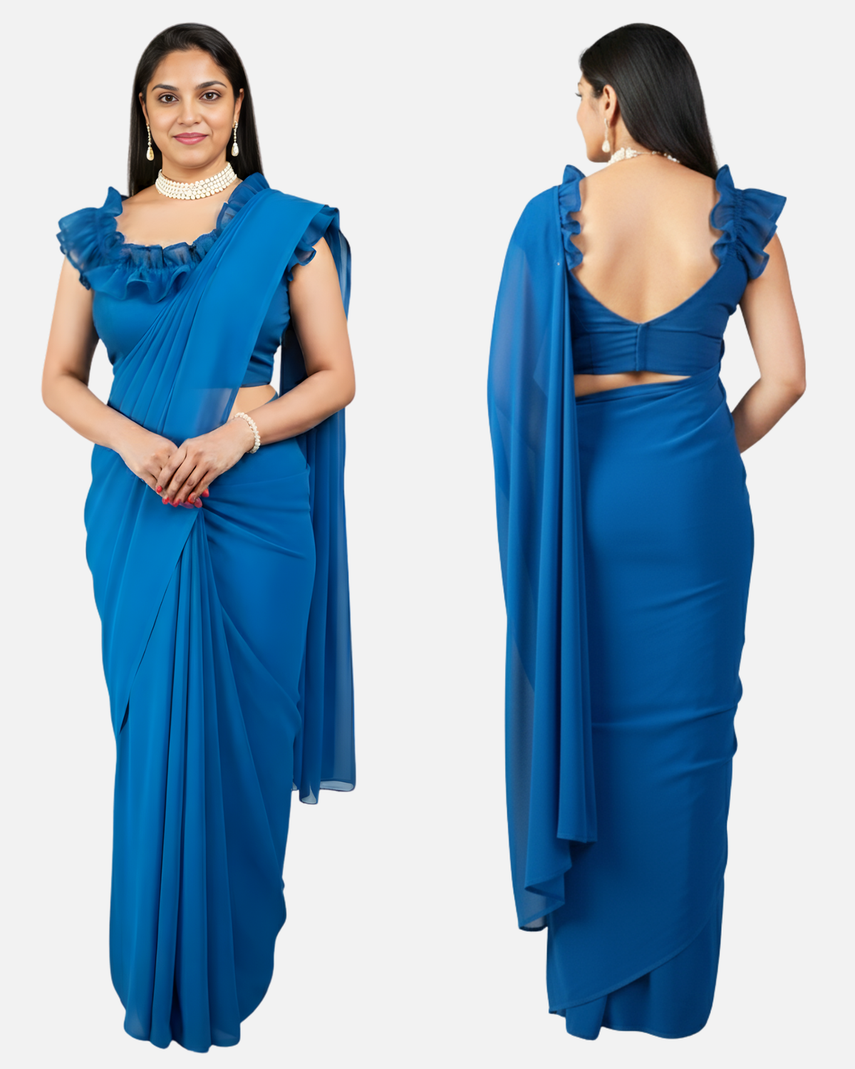 Raffle Neck Saree